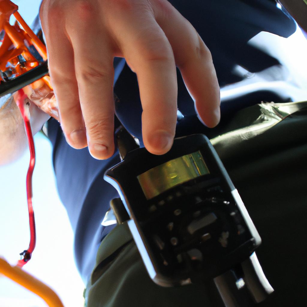 Person adjusting radio communication equipment