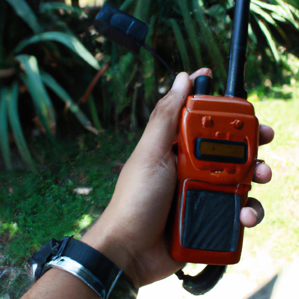 Person holding radio communication equipment