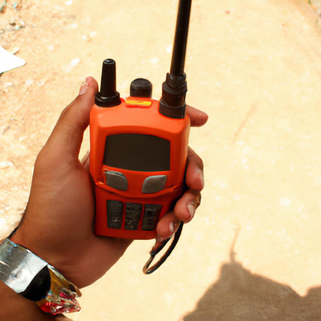 Person holding radio communication equipment